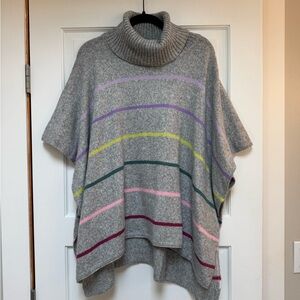 LOFT Heather Gray Turtleneck Poncho with Multicolor Stripes